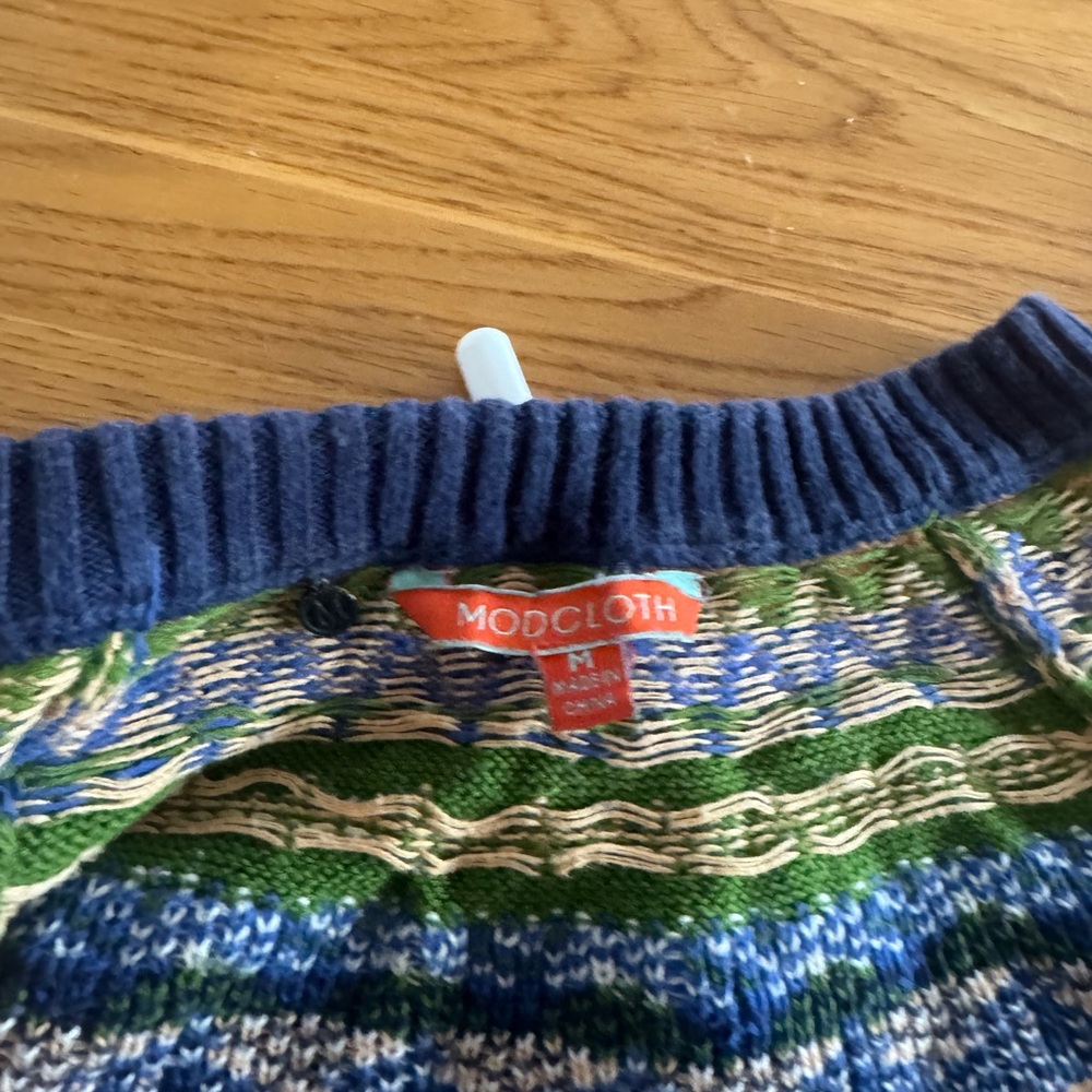 Modcloth Navy and Multicolor Patterned Sweater - image 4
